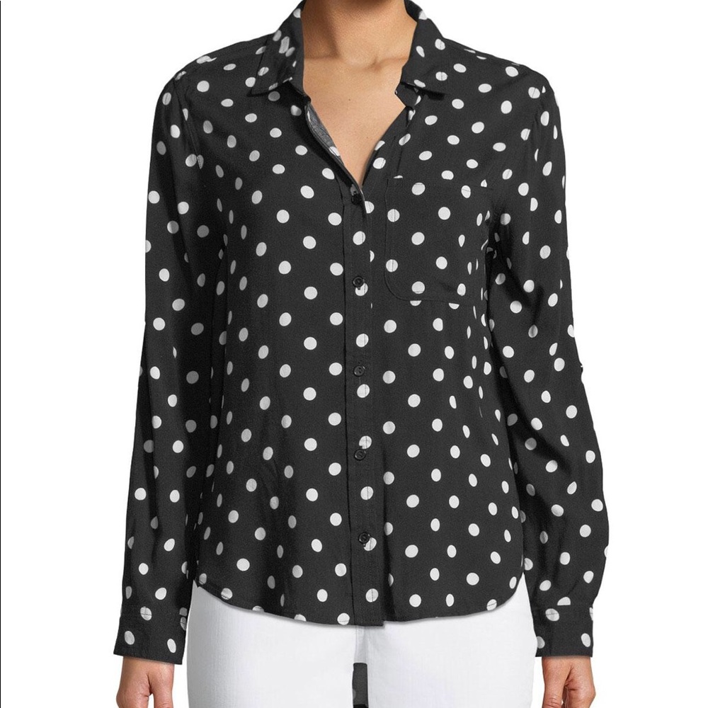Black & white polkadot velvet ❤️ button-down shirt